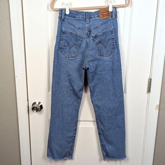 Levi's | Blue Distressed Ribcage Straight Jeans Size 27 - Picture 3 of 11